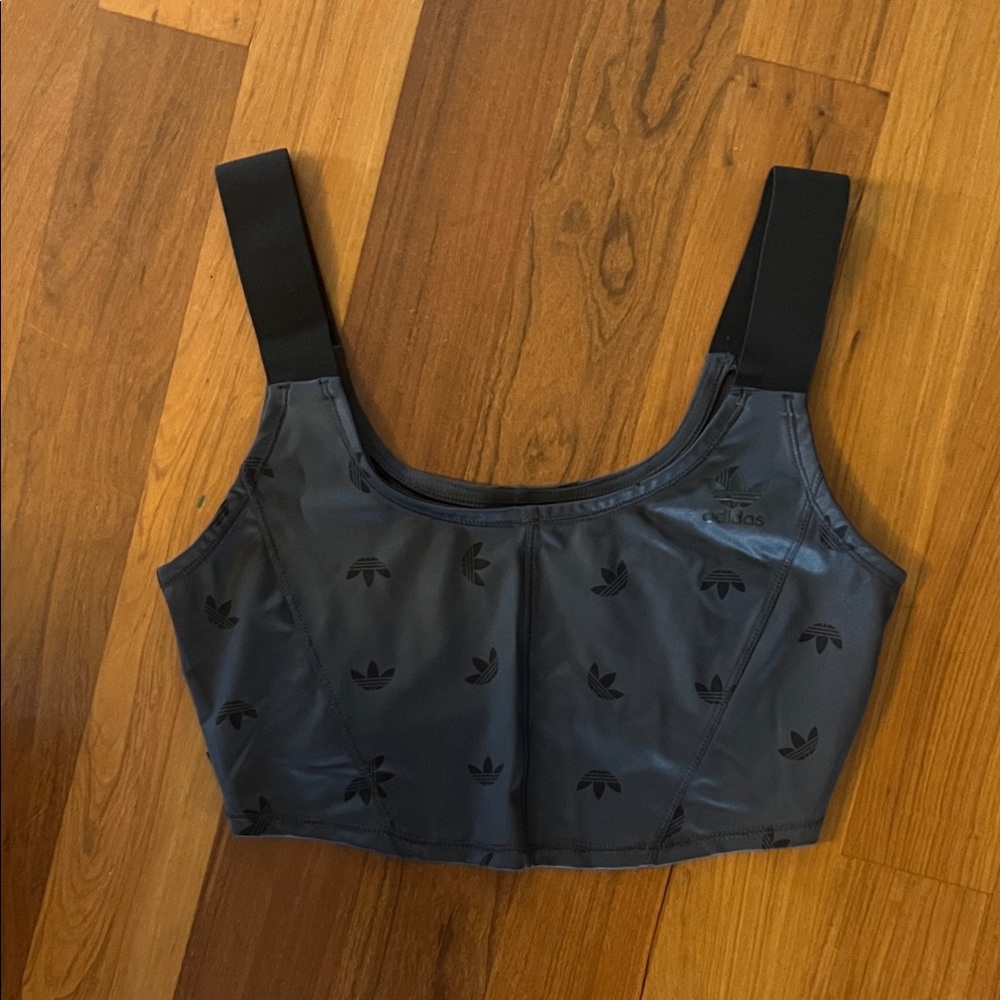 Adidas Charcoal Corset Sports Bra with Logo Pattern
